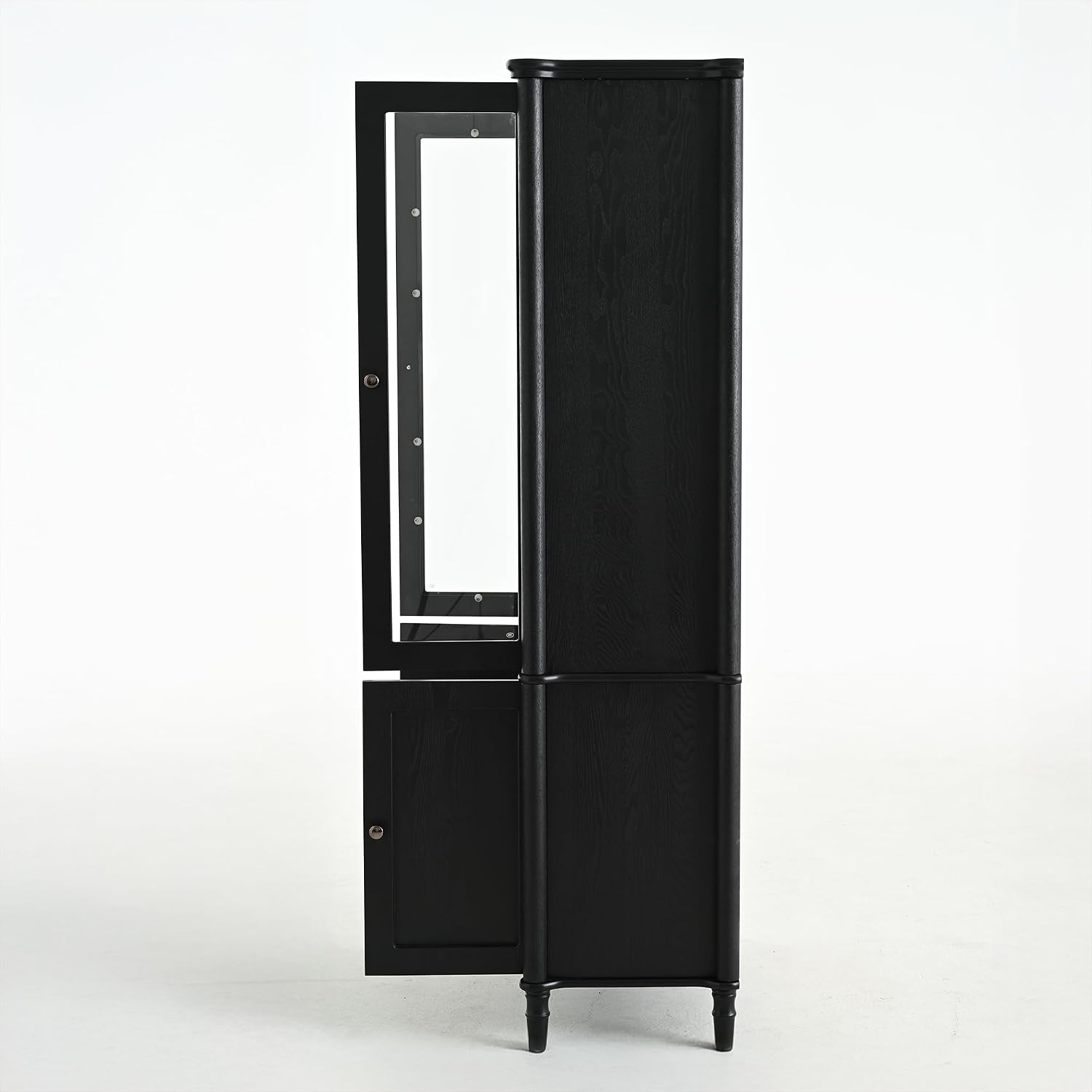 Merax 73.25''H Vintage Display Cabinet with Storage, Mid-Century Modern Pantry Cabinet with Glass Doors, Curio Cabinet for Hallways, Livingroom Kitchen & Office,Black