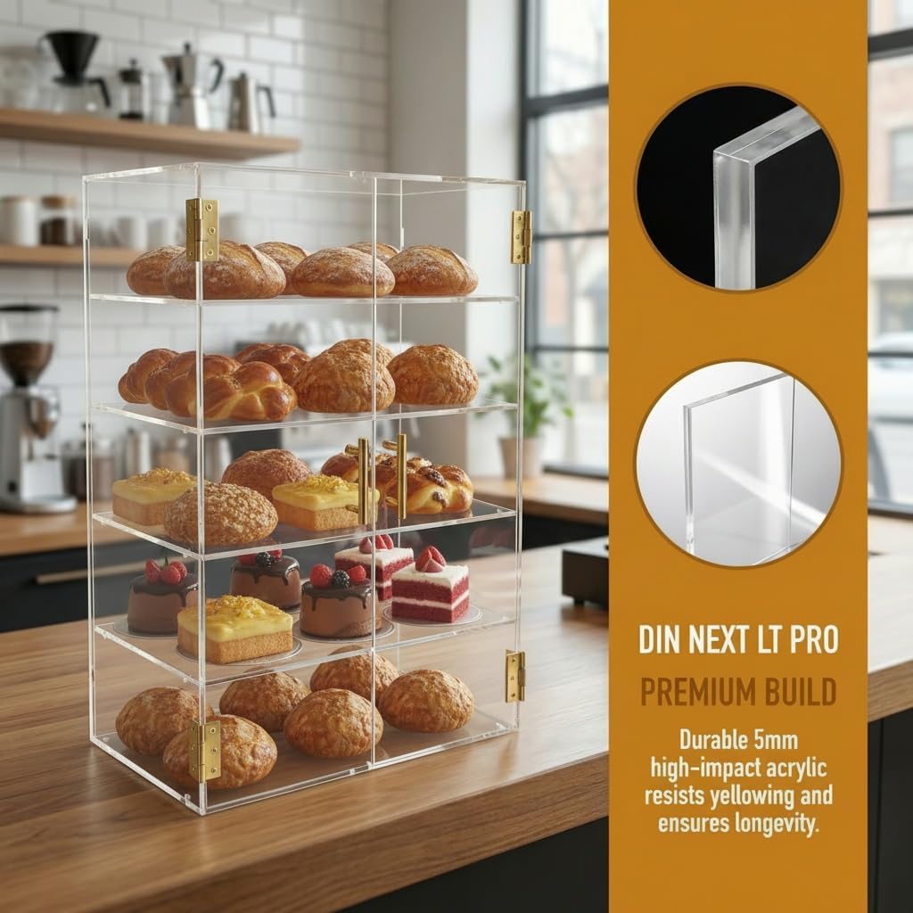 5 Tiers Large Acrylic Counter Top Bakery Display Case 5mm high Impact PETG Panels Bread Case 19.5' L X 10.2' W X 30' H Party Cake Cabinet (5 Tiers)