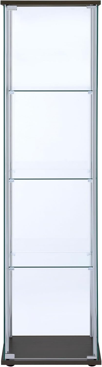 Coaster Home Furnishings - Bellatrix - Glass - 3-Shelf Curio Cabinet with Metal Frame, One Door, and Black Hardware - Living Room - 64-Inch - Cappuccino - 950172