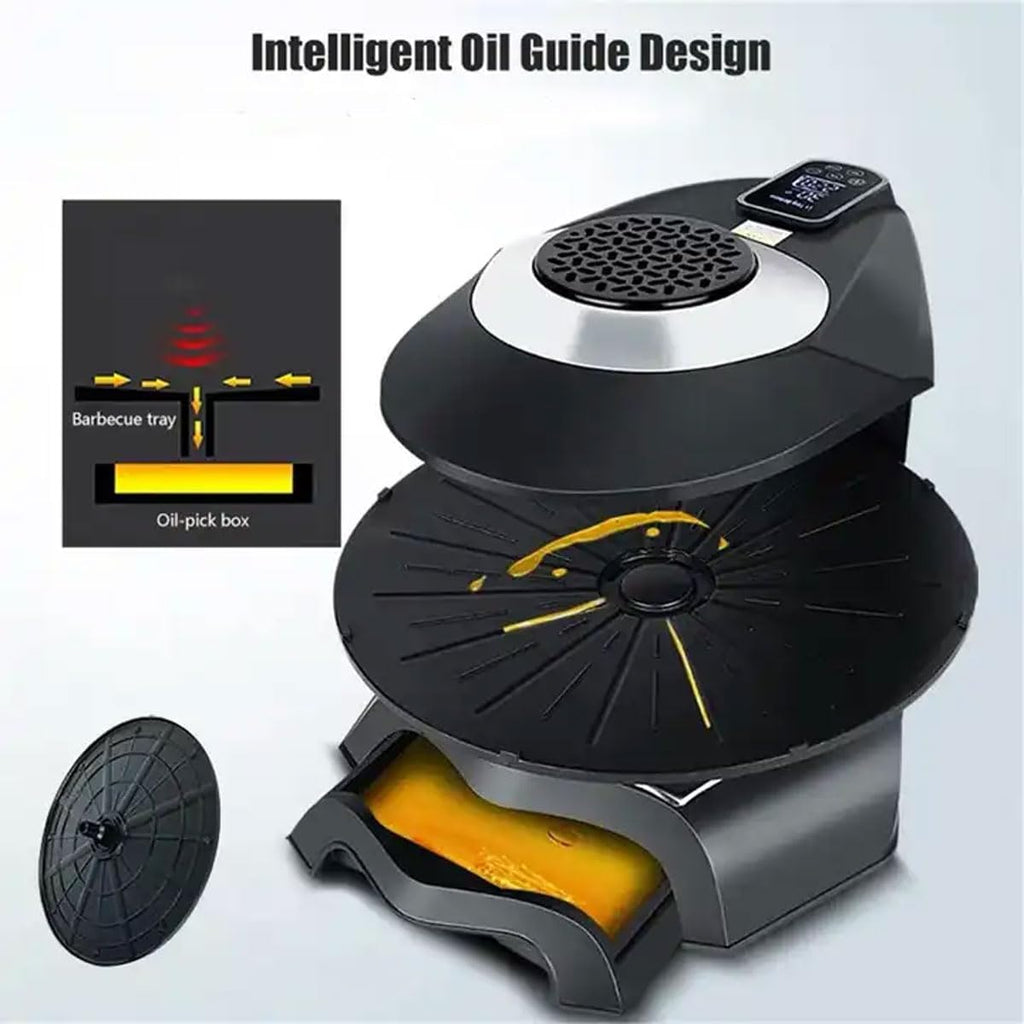 2024 New Electric Smokeless Grill Indoor, 1400W Infrared Korean Electric Griddle, 360° Auto-Rotate, Temperature Control, Timing Function, Removable Grill Pan for Home, Party, Camping