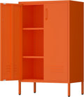 IRONFFICE Metal Locker Cabinet,Morden Storage Cabinet with 2 Adjustable Shelves,Metal Storage Cabinets with 2 Doors for Home Office,Gym,Utility Room,Orange
