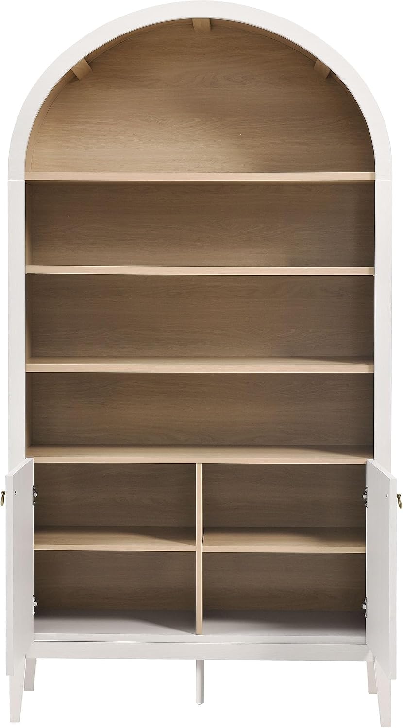 Modway Nolan Tall Arched Storage Display Cabinet in Ivory - 74 Inch Arch Bookshelf with Open and Closed Shelving - Modern Accent Cabinet for Living Room, Dining Room