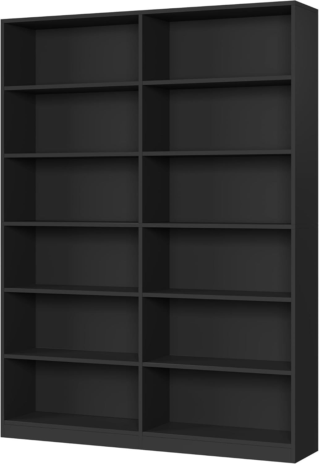 FACBOTALL Bookshelf and Bookcase, 6-Tier Double Wide Bookshelves, Freestanding Display Storage Shelves, Tall Bookcases for Home Decor Bedroom, Living Room, Home Office,Black
