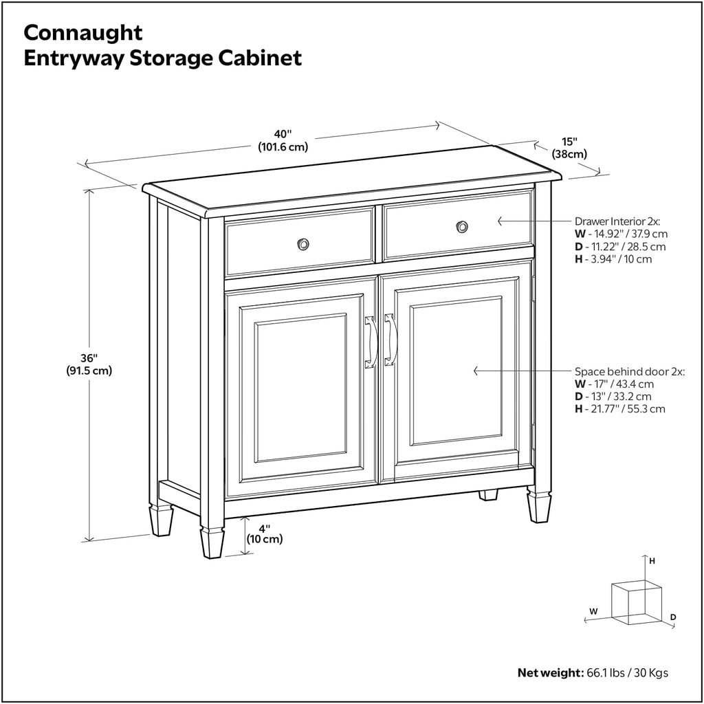 SIMPLIHOME Connaught 40-inch Wide Solid Wood Storage Cabinet in Black for Entryway, Living Room, Organizer for Hats, Gloves, Shoes, Keys, Slim Design, Traditional Style