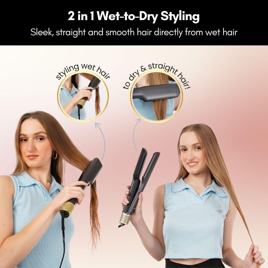 AirFleek AI – Air Straight | 2-in-1 Wet to Dry Hair Straightener & Blow Dryer with AI Heat Control, 110,000 RPM High-Speed Airflow, Ionic Frizz Reduction, Lightweight & No Heat Damage