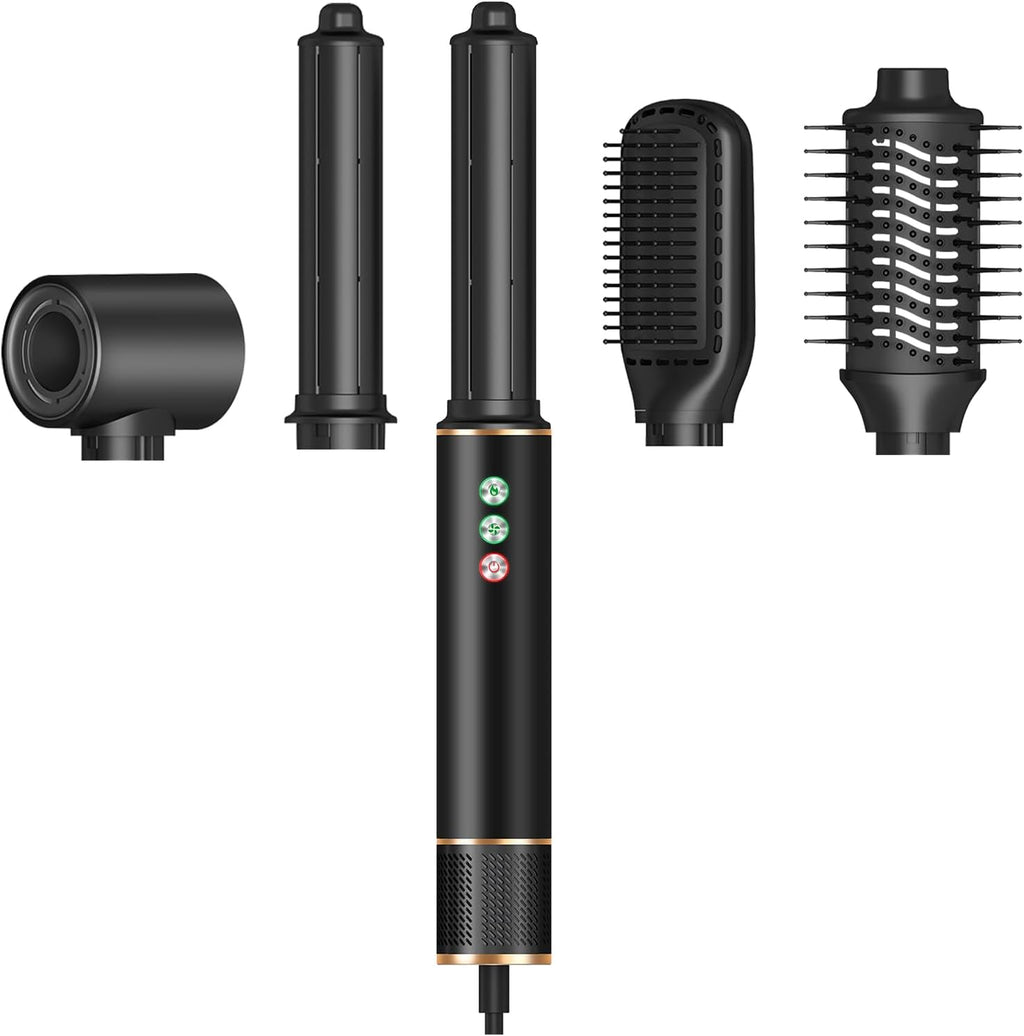 TANSHINE 5 in 1 Professional Hair Dryer Brush & Multi-Styler with 110,000 RPM,Ionic Powerful Blow Dryer Brush Set for Curling,Straightening,Volumizing,Fast Drying,Auto Wrap Curls Hot Air Styler,Black