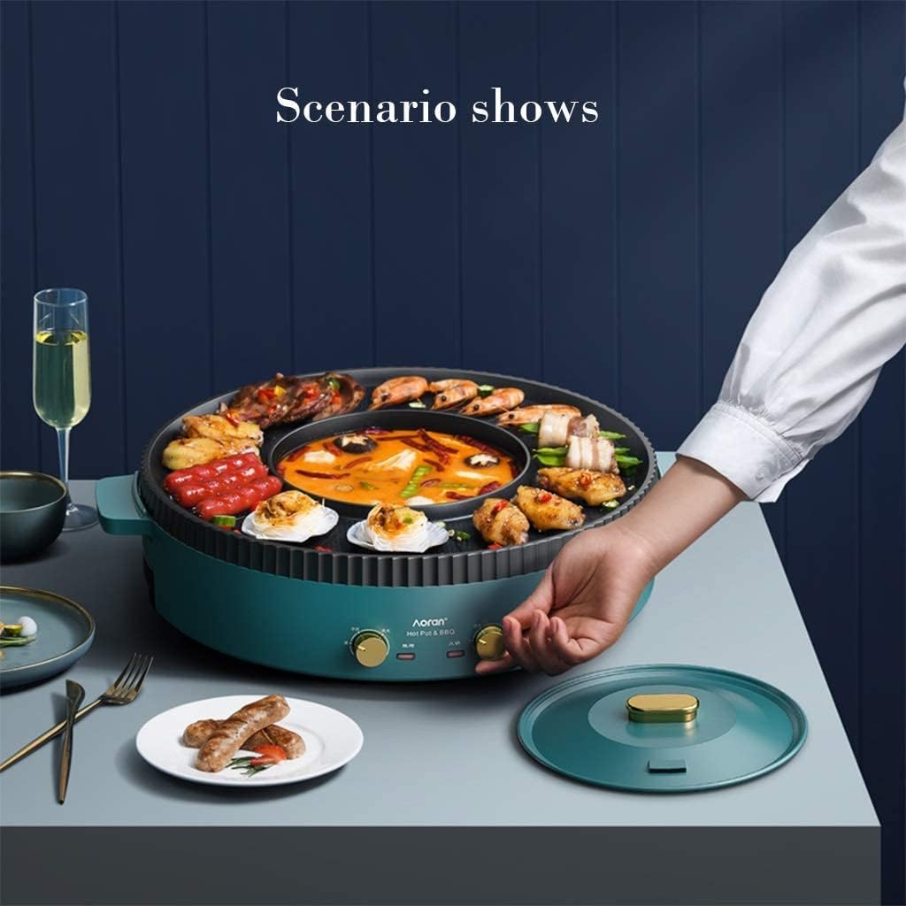 Electric Grill Indoor Multifunctional BBQ Hot Pot Double Pot, Electric Hot Pot and Barbecue Grill, Non-Stick Electric Baking Pan Tray is Convenient Indoor Baking Capacity for 2-6 People (Color : A)