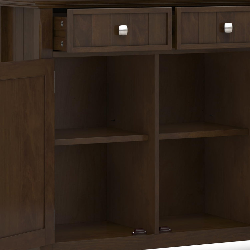 SIMPLIHOME Acadian Storage Cabinet - 51 inch Wide Solid Wood Entryway Storage Cabinet in Brunette Brown, Transitional Cabinet for Hallway or Living Room with 3 Drawers and Adjustable Shelves