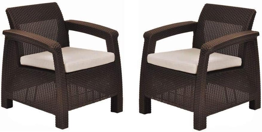 Keter Corfu 4 pic Set All Weather Outdoor Patio Garden Furniture w/ Cushions, Brown.