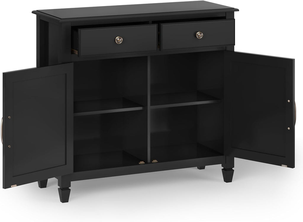 SIMPLIHOME Connaught 40-inch Wide Solid Wood Storage Cabinet in Black for Entryway, Living Room, Organizer for Hats, Gloves, Shoes, Keys, Slim Design, Traditional Style
