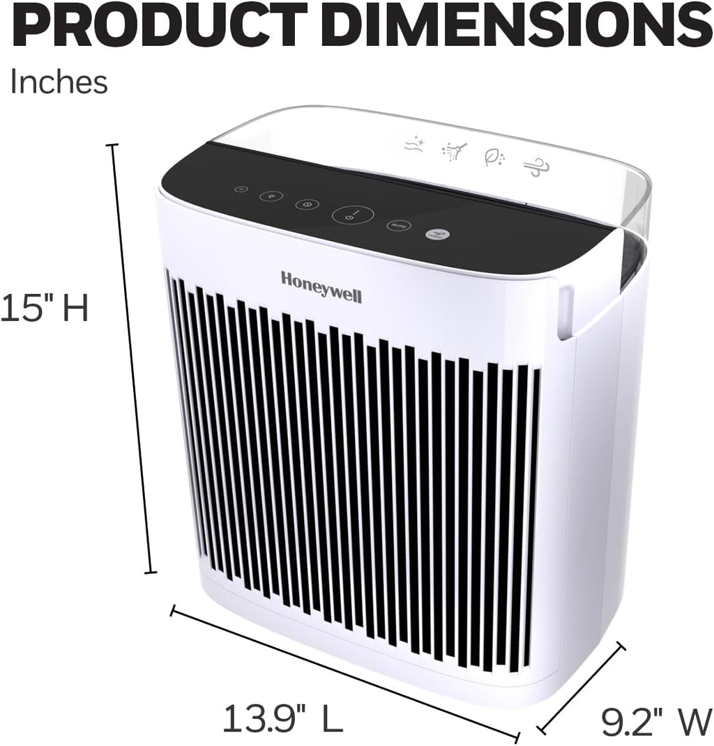 Honeywell HEPA Air Purifier for Home, 938 Ft² Rooms in 1 hour, Turbo Clean, Reduces Allergens, Dust, Pollen, Pet Dander, All Smoke Types, Odors, White, HPA5100W