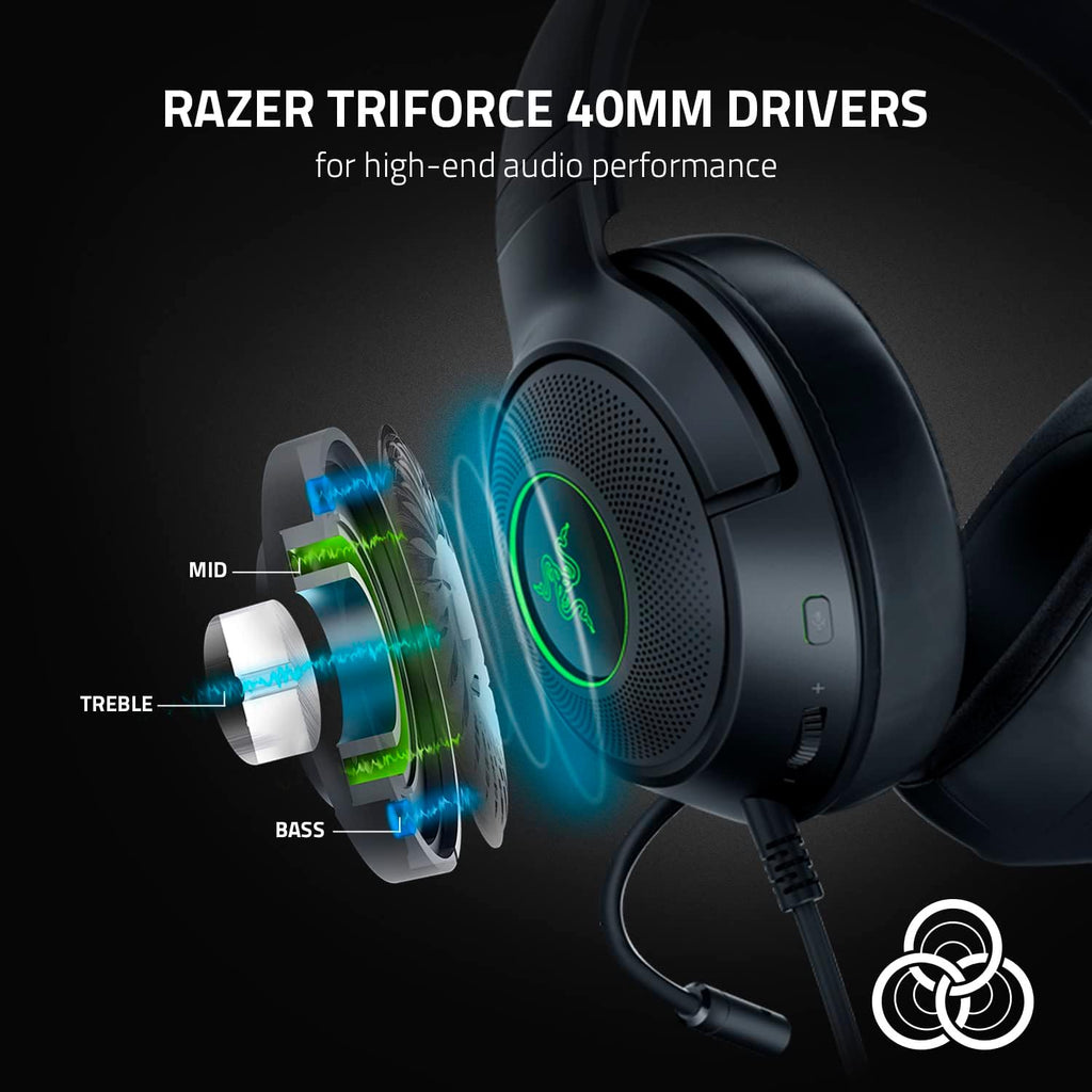 Razer Kraken V3 X Wired USB Gaming Headset: Lightweight Build - Triforce 40mm Drivers - HyperClear Cardioid Mic - 7.1 Surround Sound - Chroma RGB Lighting - Black,(Pack of 8)