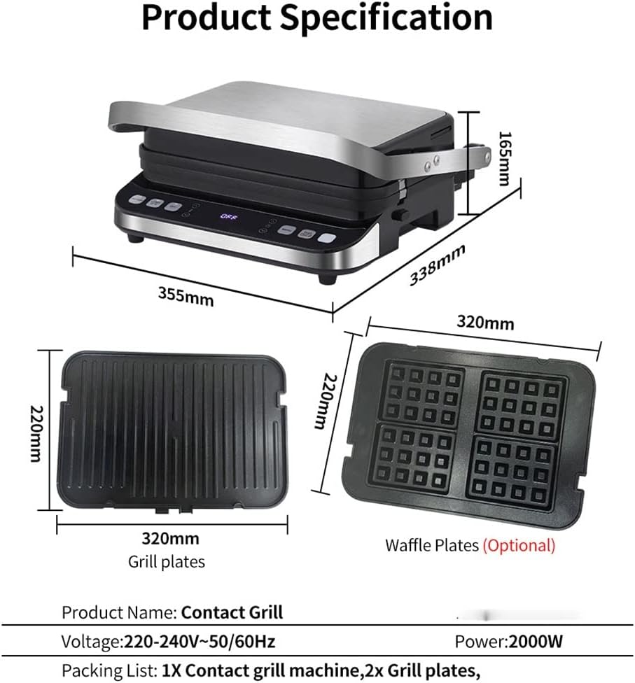 Electric Contact Grill Digital Griddle and Press, Optional Waffle Maker Plates, Opens 180 Degree Barbecue