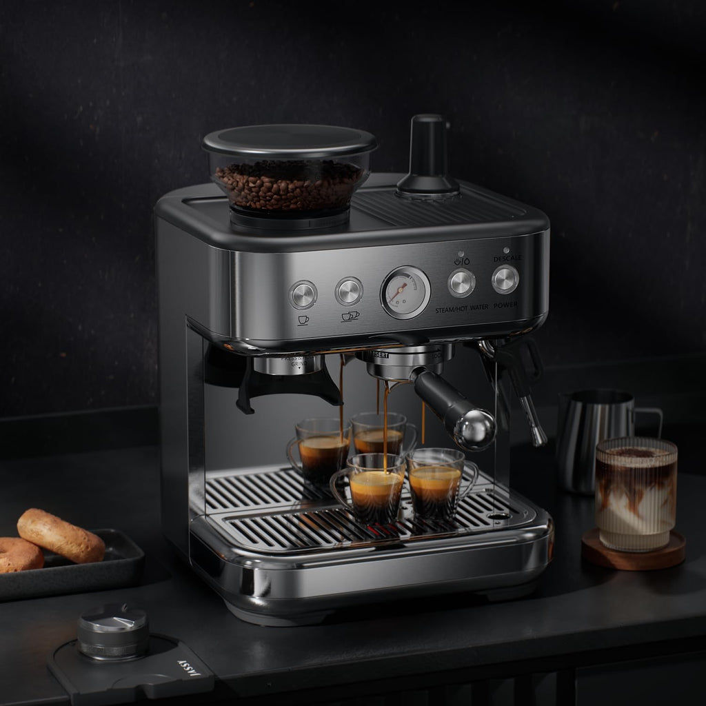 Espresso Machine Coffee Maker with Grinder - Professional 15Bar Cappuccino Latte Barista Machines with Milk Frother, Calibrated Tamping, 78OZ Removable Water Tank, Stainless Steel