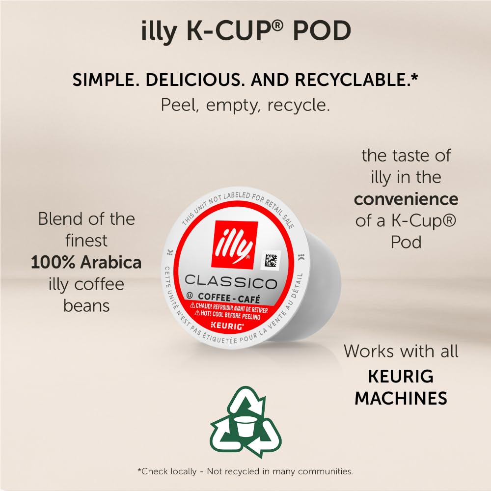 illy Coffee K Cup, Pods for Keurig Machines, Classico Medium Roast, 100% Arabica, Premium Italian Coffee, 32 Count, 4 Pack