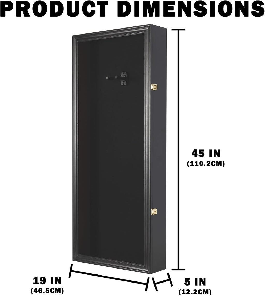 DisplayGifts 42' Electric Guitar Display Case Cabinet Shadow Box with Guitar Hanger Stand, Lockable UV Protection Black Felt Interior with Black Frame