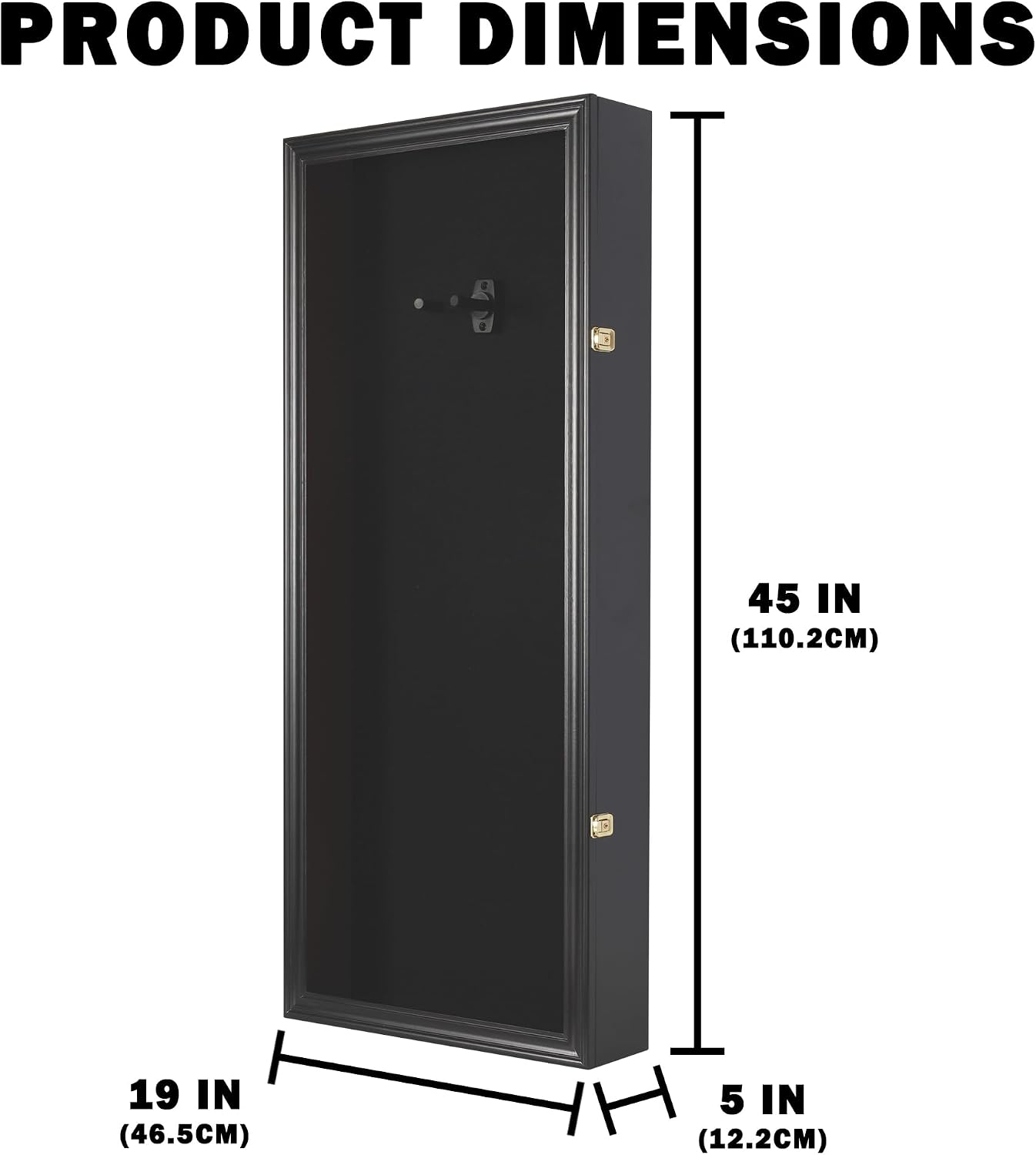DisplayGifts 42' Electric Guitar Display Case Cabinet Shadow Box with Guitar Hanger Stand, Lockable UV Protection Black Felt Interior with Black Frame