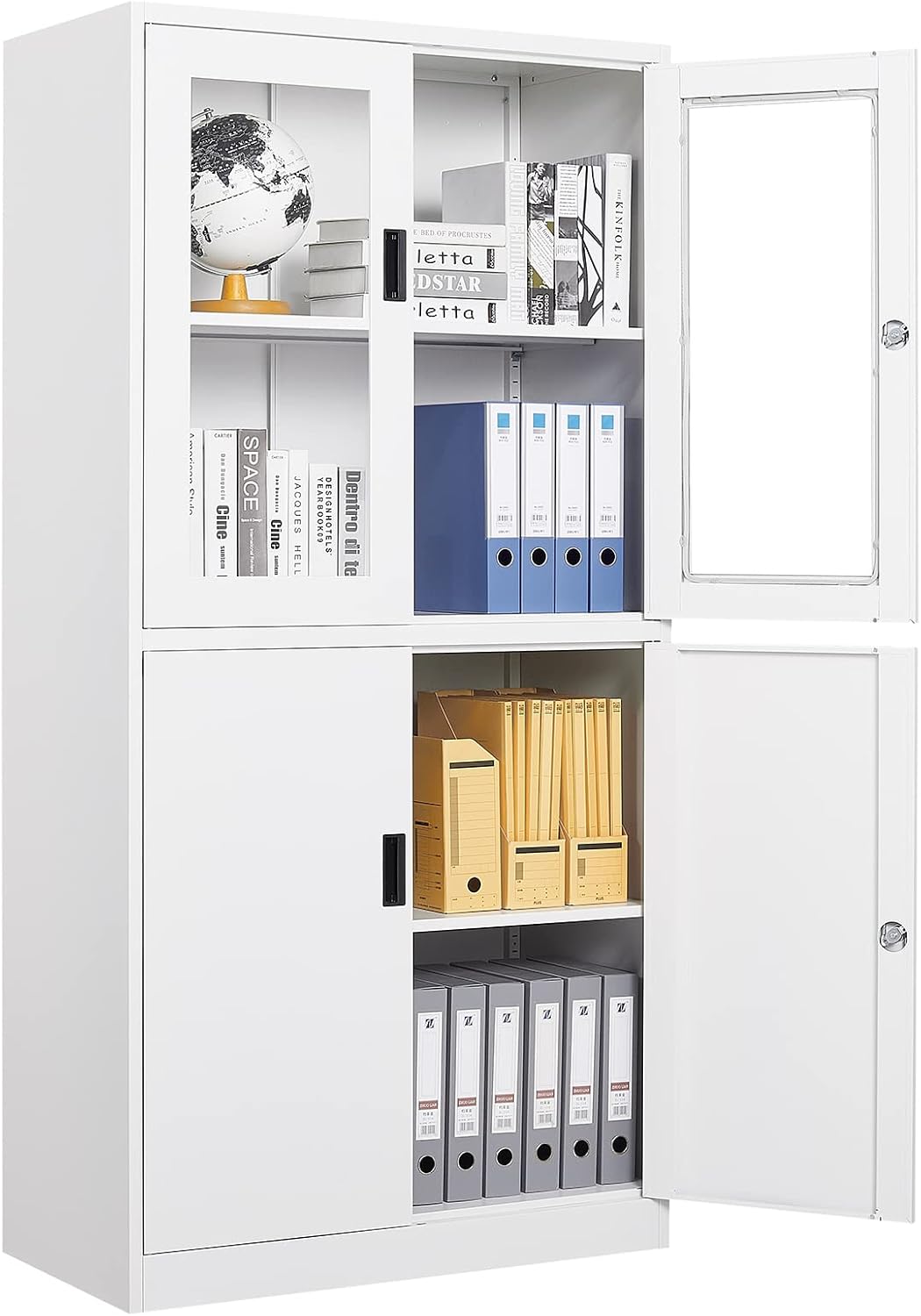 SISESOL Storage Cabinet with Glass Doors and Shelves, Freestanding Kitchen Pantry Cabinet for Home, Office, Bathroom
