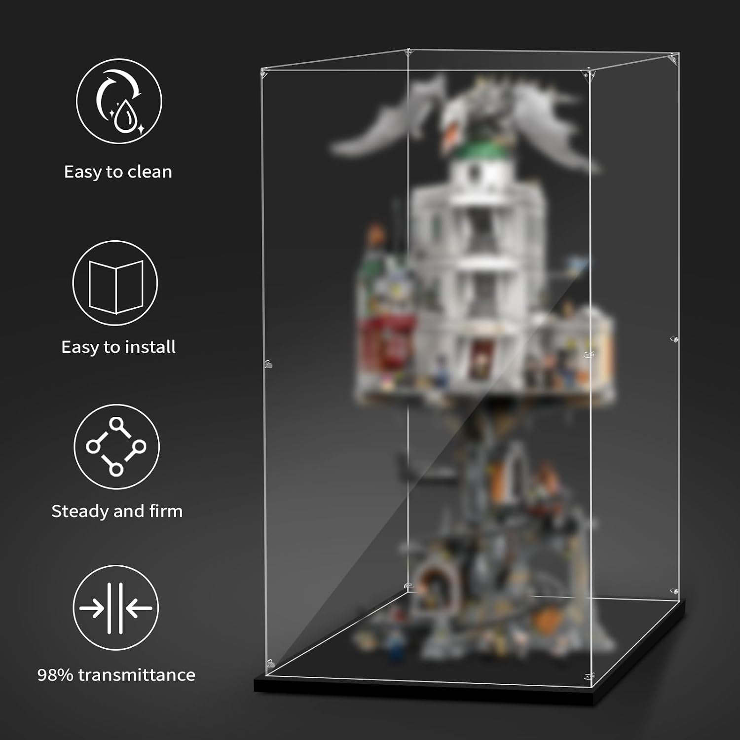 Display Case for Lego 76417 Gringotts Wizarding Bank – Collectors' Edition, 17.71x15.74x31.49inches (45x40x80cm), Protect Your Collectibles from Dust with a Clear Showcase