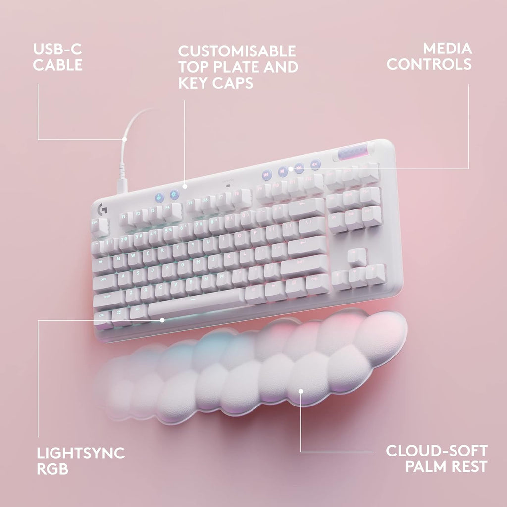 Logitech G713 Wired Gaming Keyboard with LIGHTSYNC RGB Lighting, Tactile Switches (GX Brown), and Keyboard Palm Rest, PC and Mac Compatible, White Mist