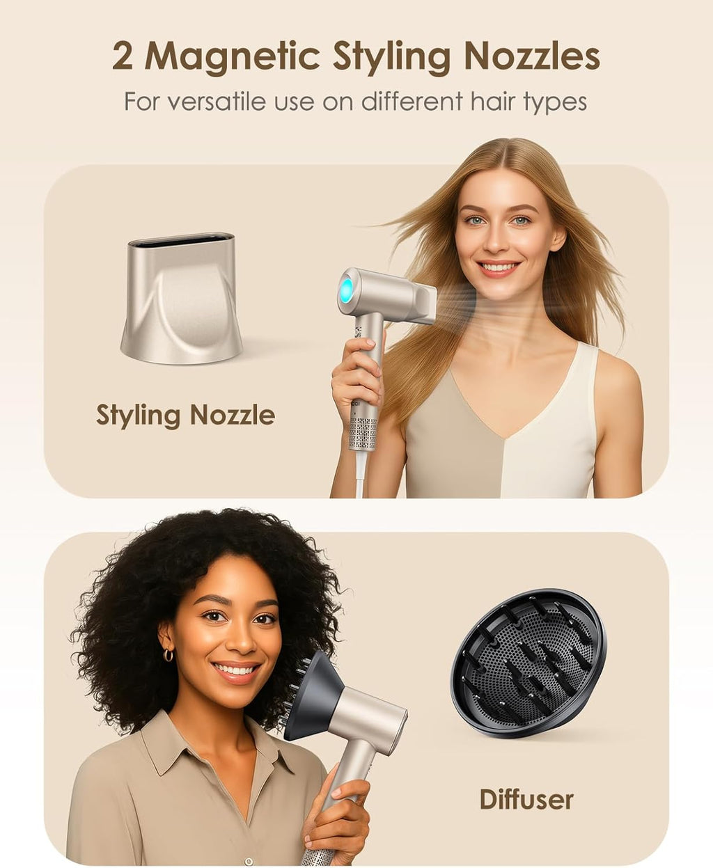 Hair Dryer, 160,000 RPM High-Speed Ionic Blow Dryer with Diffuser, Professional Hairdryer for Fast Drying, 500 Million Negative Ions, Low Noise Compact Hair Blow Dryer for All Hair Types, Gold