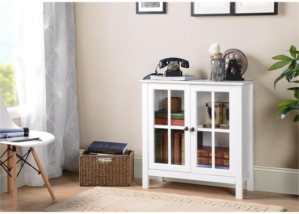 OS Home and Office Furniture Transitional Wood Accent Display Cabinet in White