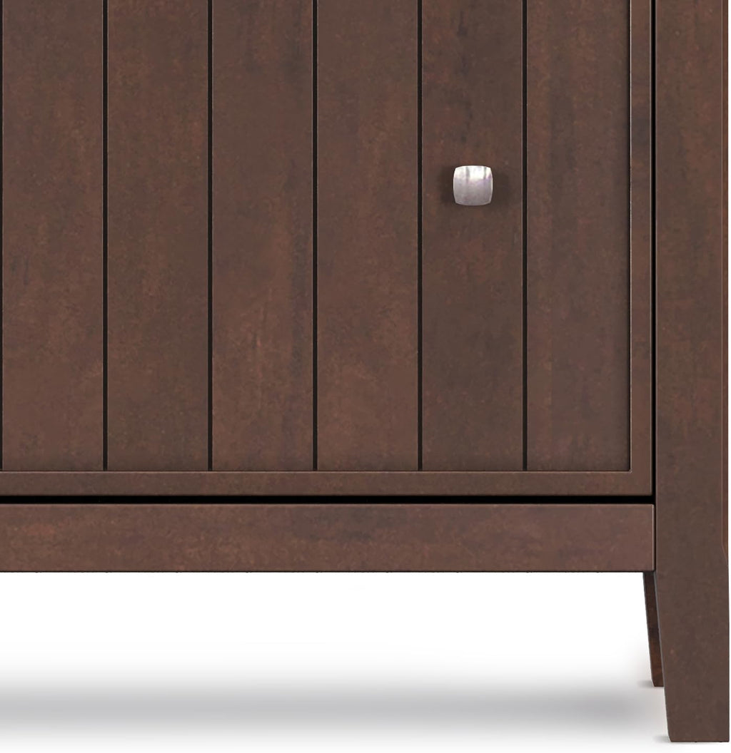 SIMPLIHOME Acadian Storage Cabinet - 32 inch Wide Solid Wood Entryway Shoe Storage Cabinet in Brunette Brown, Transitional Tilt-Out Shoe Organizer for Hallway with Drawer and Brushed Nickel Hardware