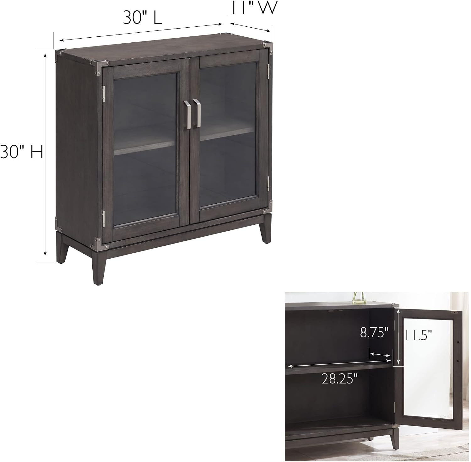 Leick Home 24010 Beckett Cabinet, for Living, Foyer, Entry Way, Dining Room, Bedroom, Anthracite/Pewter, Grey, Small