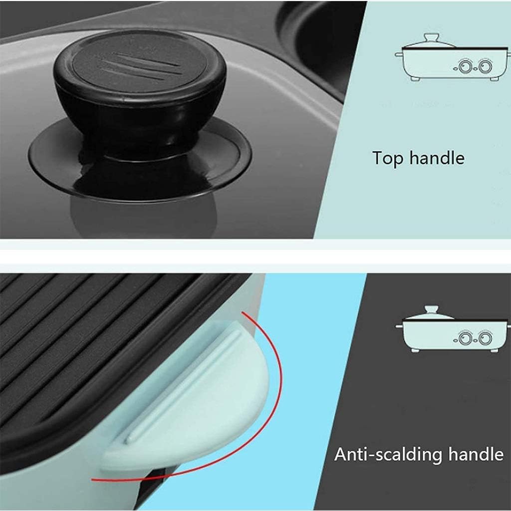 Portable Indoor Electric Bbq Grill Smokeless, 2 in 1 Electric Pan Shabu Hot Pot BBQ Frying Cook Grill with Adjustable Thermostat Easy Clean Non-Stick Griddle