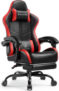 GTPLAYER Gaming Chair for Adults, Ergonomic Computer Gaming Chair with Footrest, Height Adjustable, 90-155° Recline & Removable Headrest Lumbar Support, Black&Red