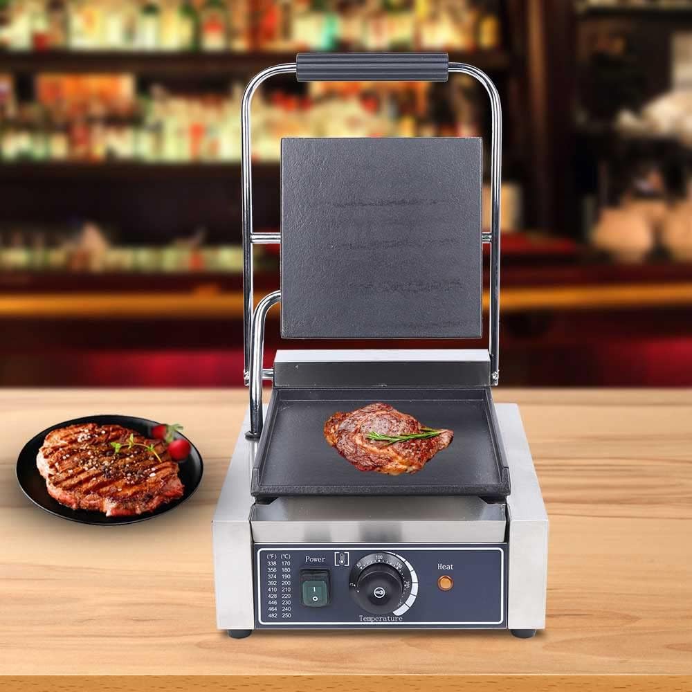 Panini Press Toaster Sandwich Maker, 110V 1800W Non-Stick Commercial Electric Griddle Contact Grill Grooved, for Hamburgers Steaks Bacons Sandwiches Sausages
