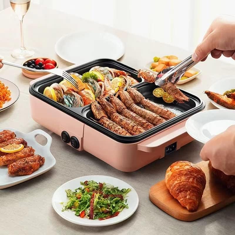 JYYBN Electric Grill Indoor Hot Pot, Multifunctional Teppanyaki Grill/Korean BBQ/Shabu Shabu Hot Pot, Non-Stick&Two-Speed Fire Control, for 2-3 People