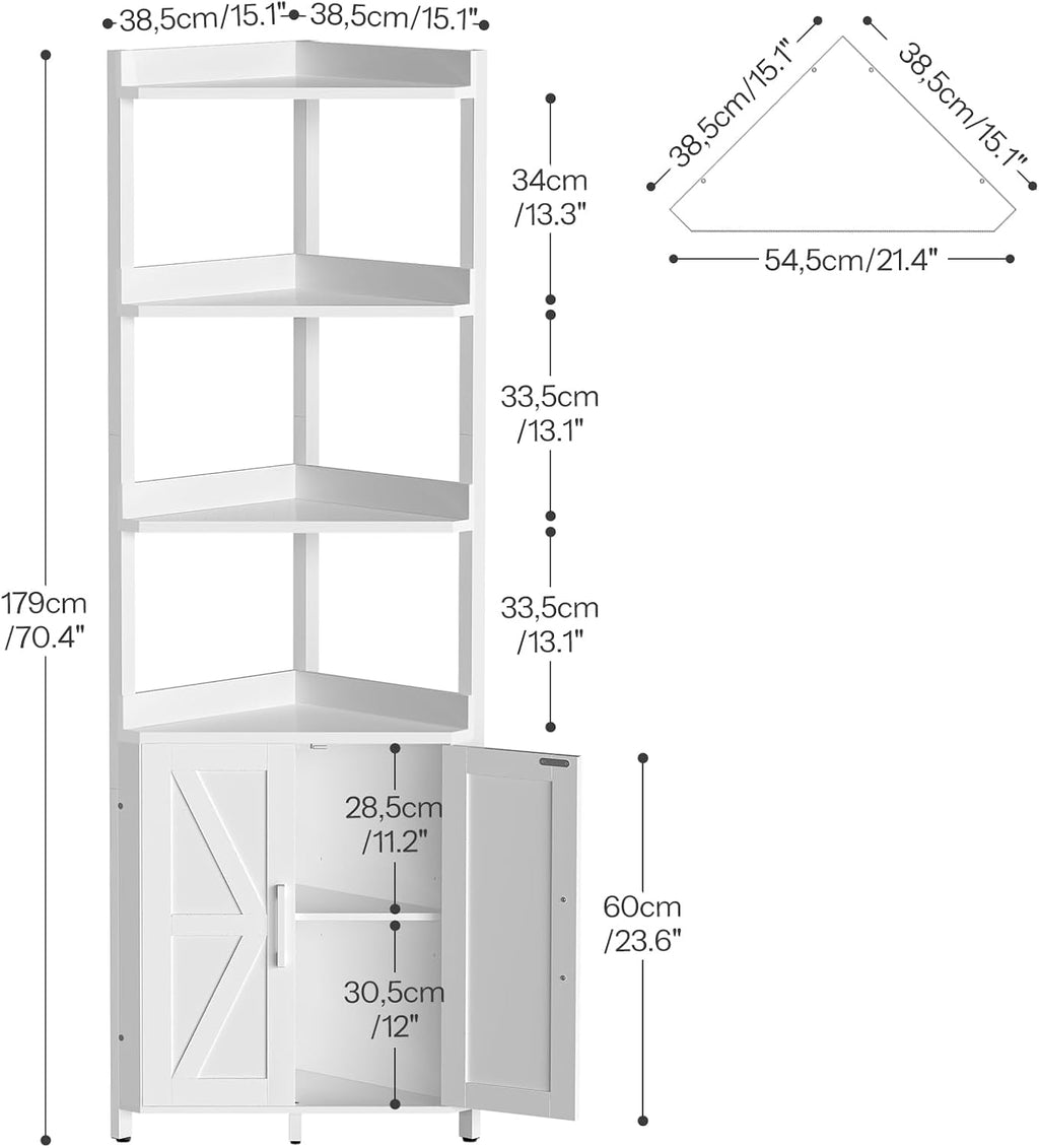HOOBRO Corner Shelf with Storage, Tall Corner Cabinet, 5-Tier Bookshelf Stand, Storage Cabinet with Protective Fence, for Living Room, White WW78CJ01