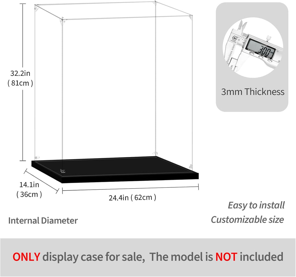 Display Case for Lego 43222 Disney Castle or 42174 Emirates Team New Zealand AC75 Yacht, 24.4x14.17x31.88inches (62x36x81cm), Protect Your Collectibles from Dust with a Clear Showcase