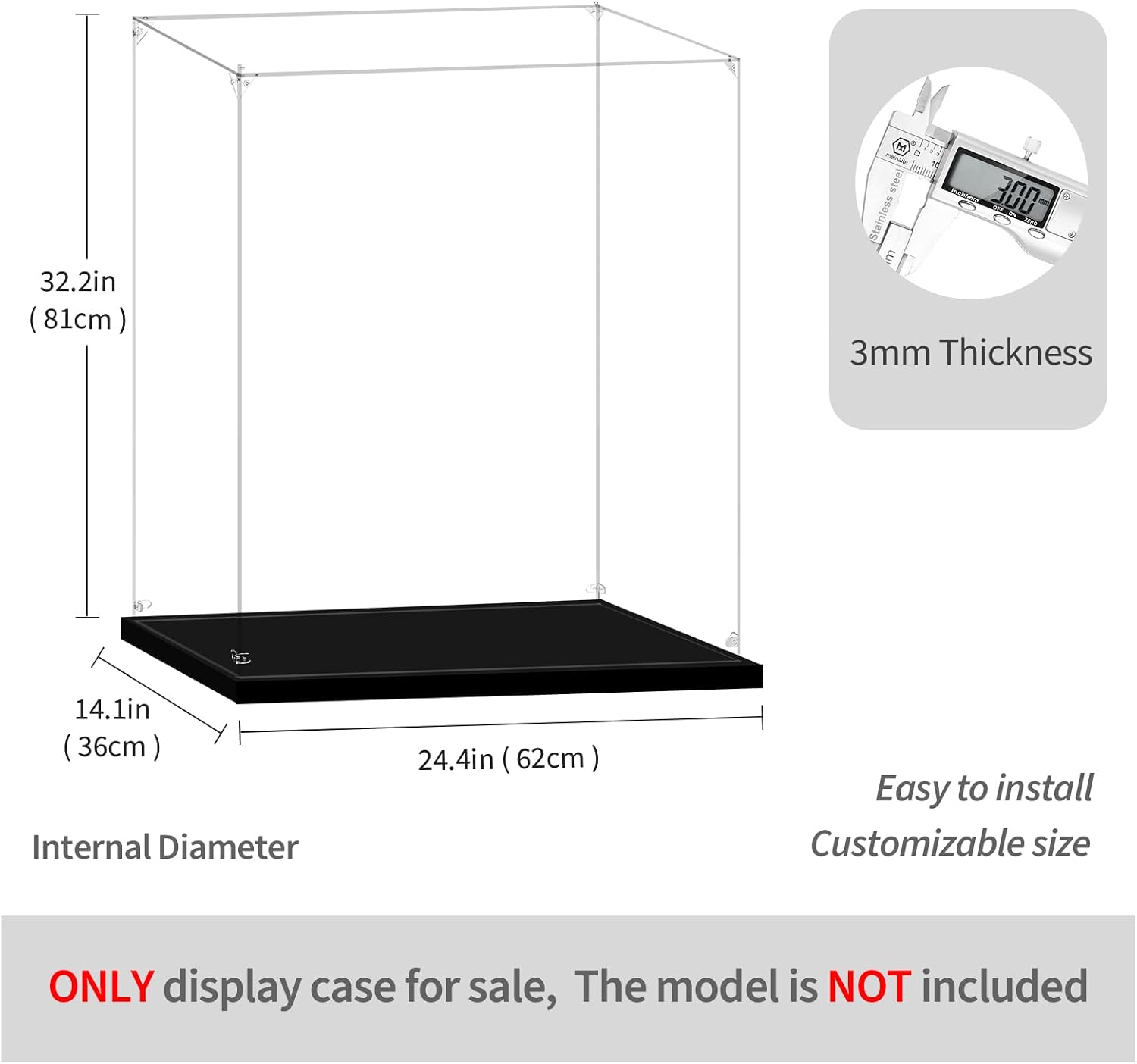 Display Case for Lego 43222 Disney Castle or 42174 Emirates Team New Zealand AC75 Yacht, 24.4x14.17x31.88inches (62x36x81cm), Protect Your Collectibles from Dust with a Clear Showcase