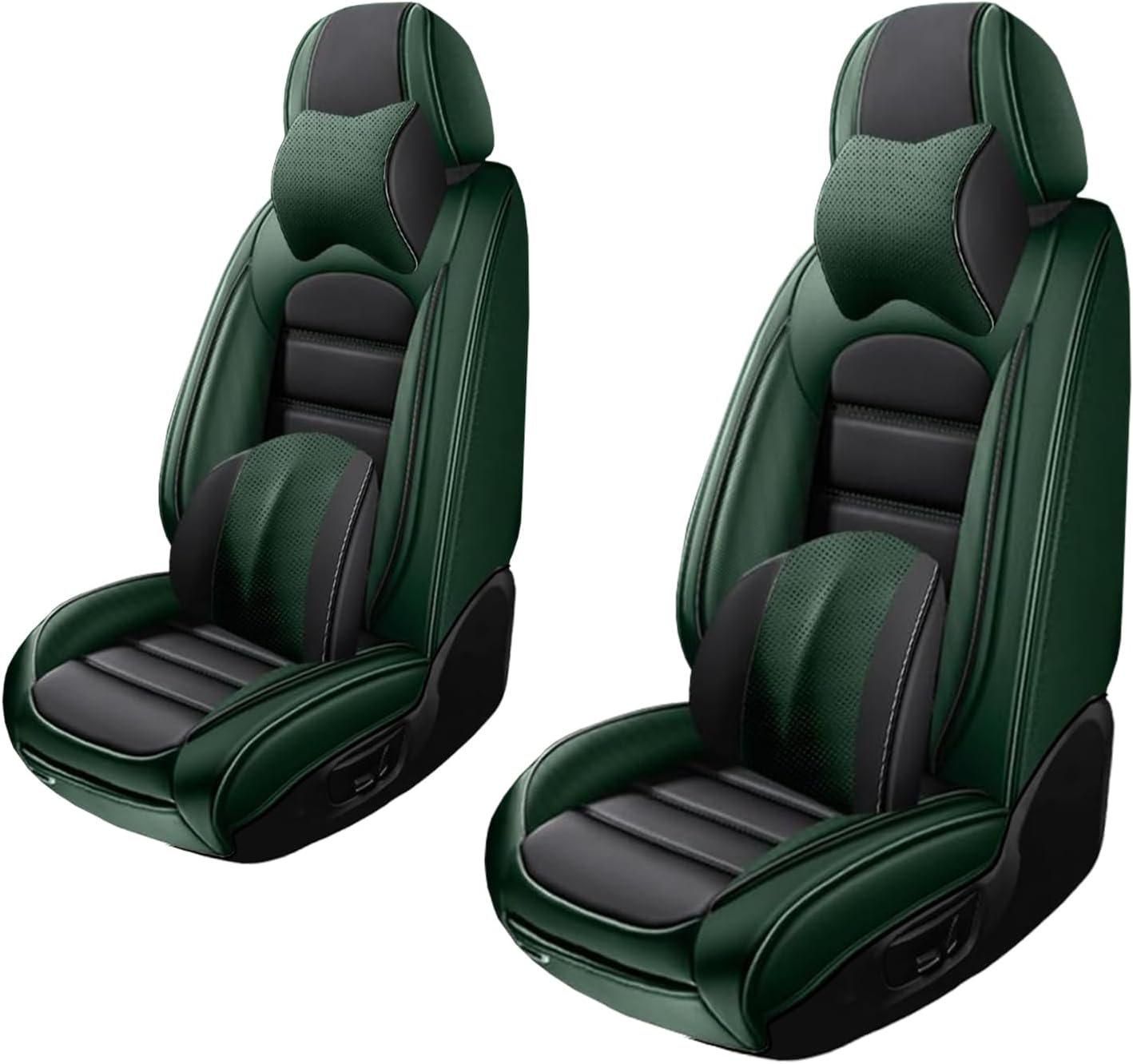 2 Seat Covers for Volvo XC90 2006-2024 Leather Car Seat Covers Waterproof Soft Car Seat Protectors Comfort Premium Automotive Seat Covers with Airbag（Luxury,Black+Green）