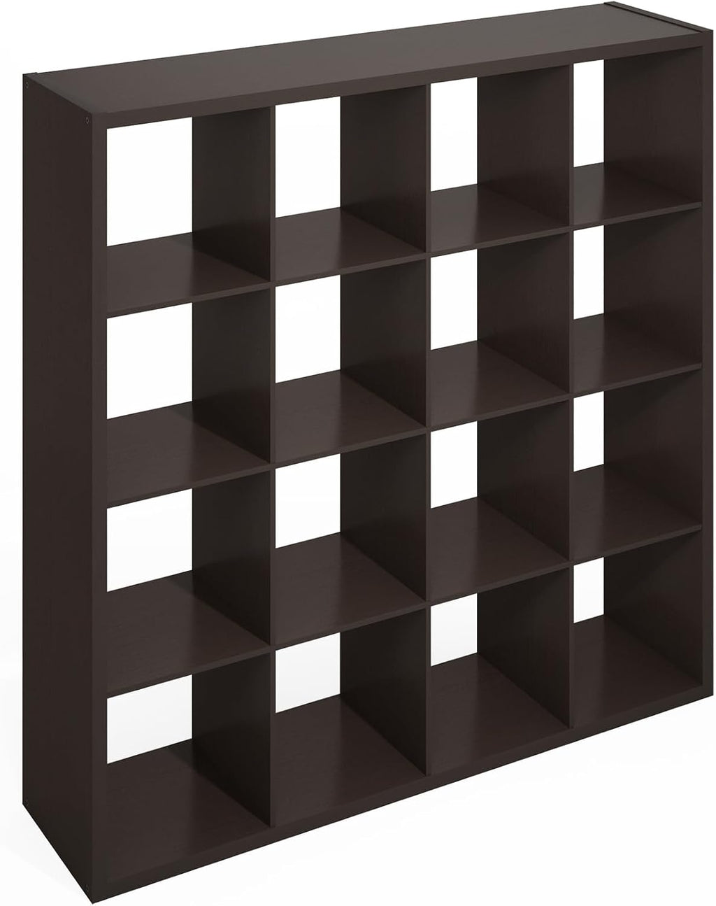 Furinno Simple Cube Storage Organizer, 16-Cube Display Shelf, Open Back Shelving Unit, Storage Shelves, Extra Thick Frame, for Organization and Storage, Living Room, Home Office, Dark Oak