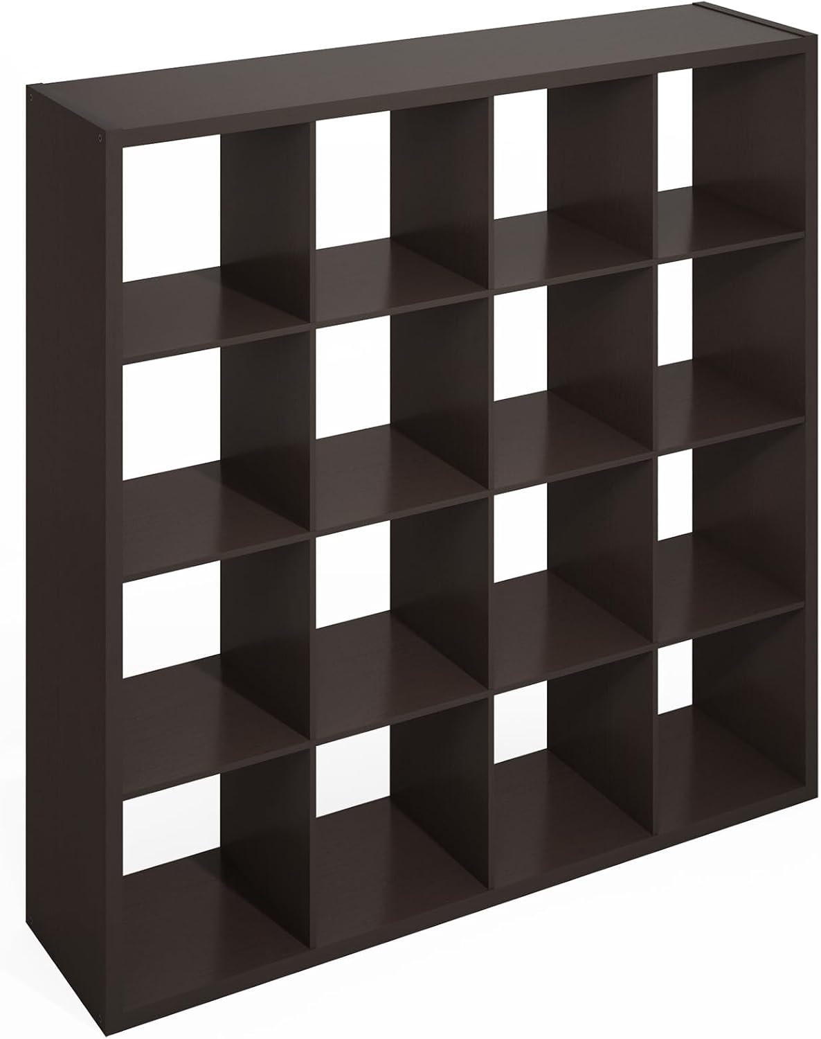 Furinno Simple Cube Storage Organizer, 16-Cube Display Shelf, Open Back Shelving Unit, Storage Shelves, Extra Thick Frame, for Organization and Storage, Living Room, Home Office, Dark Oak