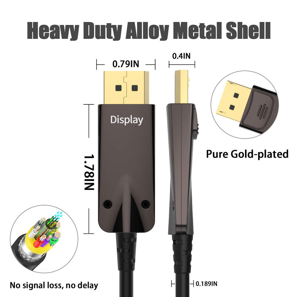 BIFALE DP Fiber Optic Cable 100ft, 8K Fiber Displayport 1.4 Cable Support HBR3, DSC 1.2, HDR10, 32.4Gbps, 8K@60Hz, 4K@144Hz, Thin and Slim Fiber DP1.4 Cable