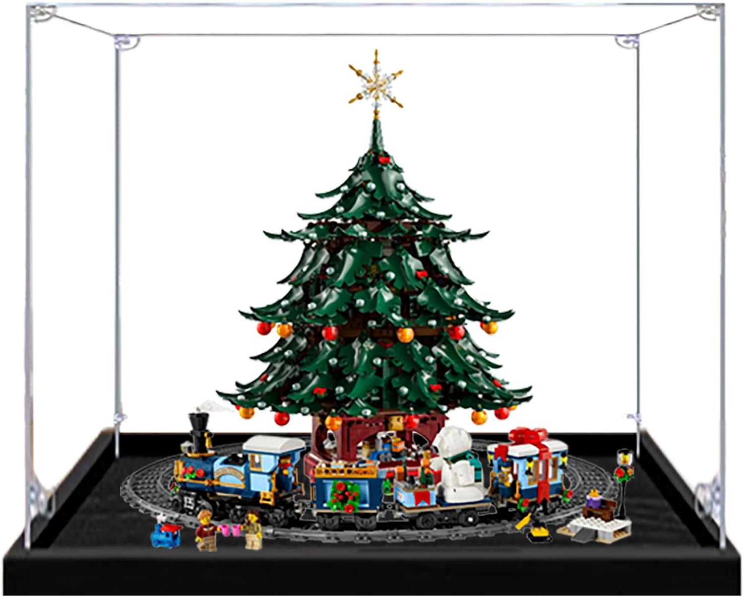 Acrylic Display Case for Lego 41843 Family Christmas Tree+10361 Express Train Building Set– Dustproof Display Box, Display Box Compatible with Lego 41843 10361-Only Display case (2mm)