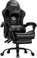 Czlolo Gaming Chair with Footrest Racing Style Lumbar Support Massager Video Game Chair with Metal Legs, High Back Gamer Chair with Headrest, 360° Swivel Office Computer Desk Chair, Black