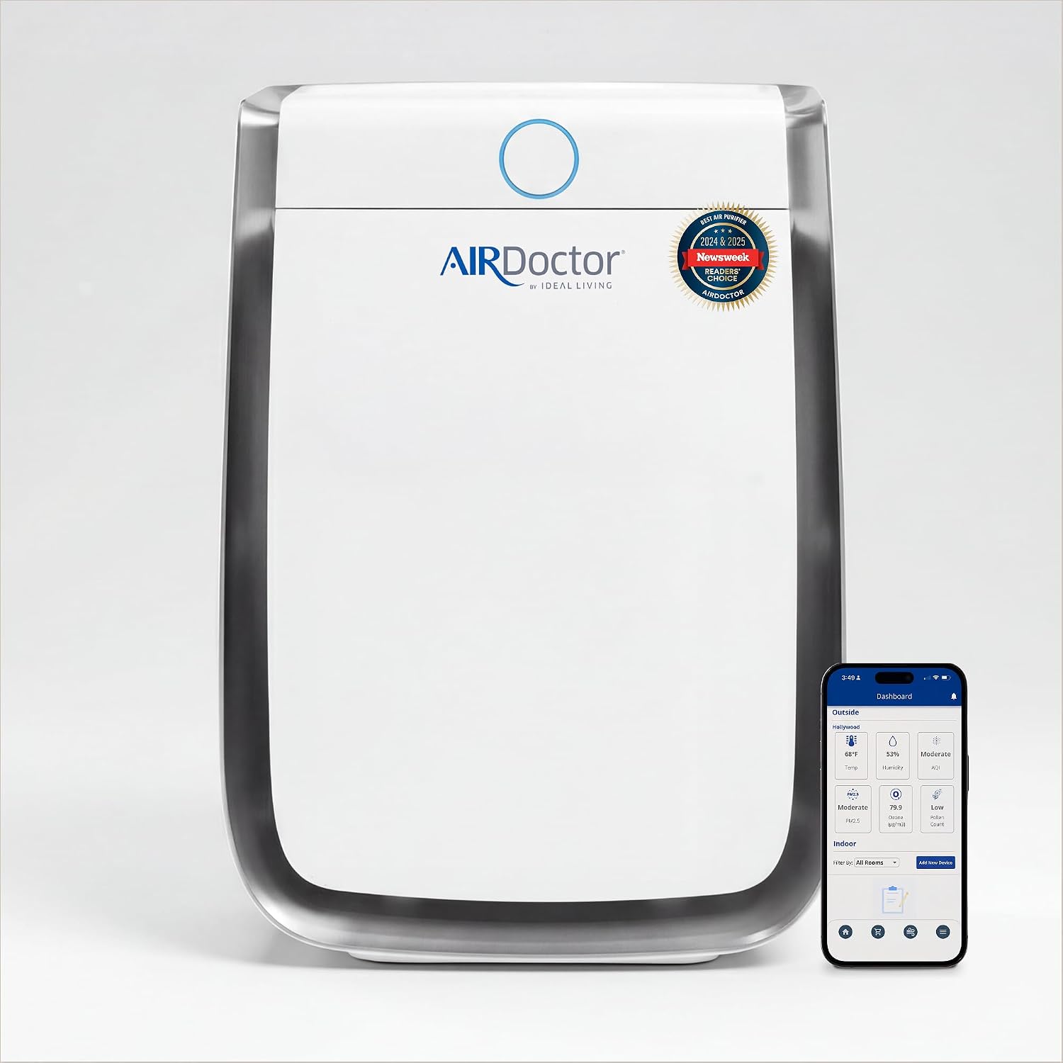 AIRDOCTOR AD3500 Smart App Air Purifier. Cleans Bedrooms, Large Rooms Up to 2,520 ft2. Remove Allergens, Smoke, Dust, Mold, Pet Hair, Odors, Pollen. Hospital-Grade UltraHEPA, Premium Carbon Filtration