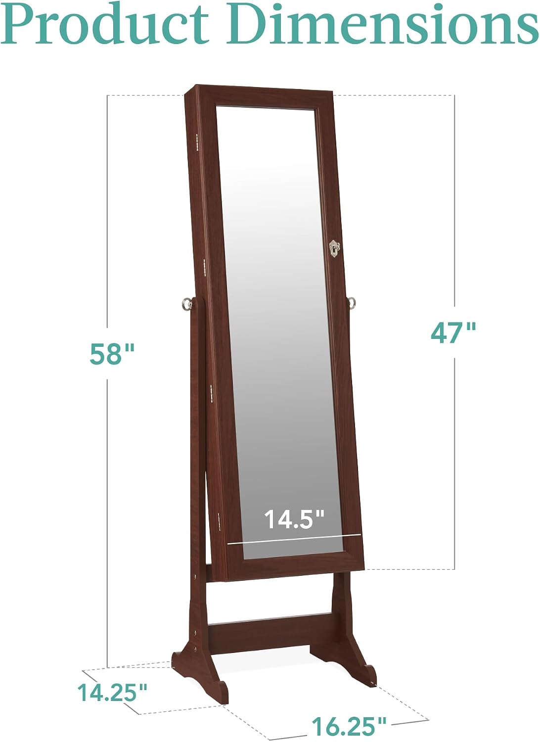 Best Choice Products Freestanding Jewelry Armoire Cabinet, Full Length Standing Mirror, Lockable Makeup Storage Organizer, w/Velvet Lining, 3 Angles, Lock, Accessory Pouch, 5 Shelves - Walnut