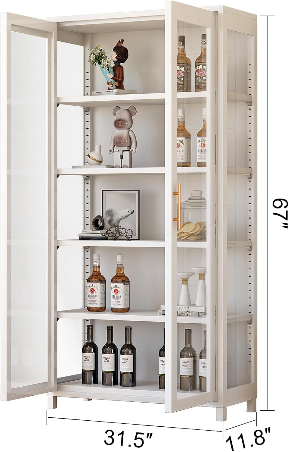 5-Tier Curio Display, Display Cabinet with Glass Door, Collectibles Toy Organizers Rack & Display Case, Bookcase for Bedroom, Office, Toddler's Room