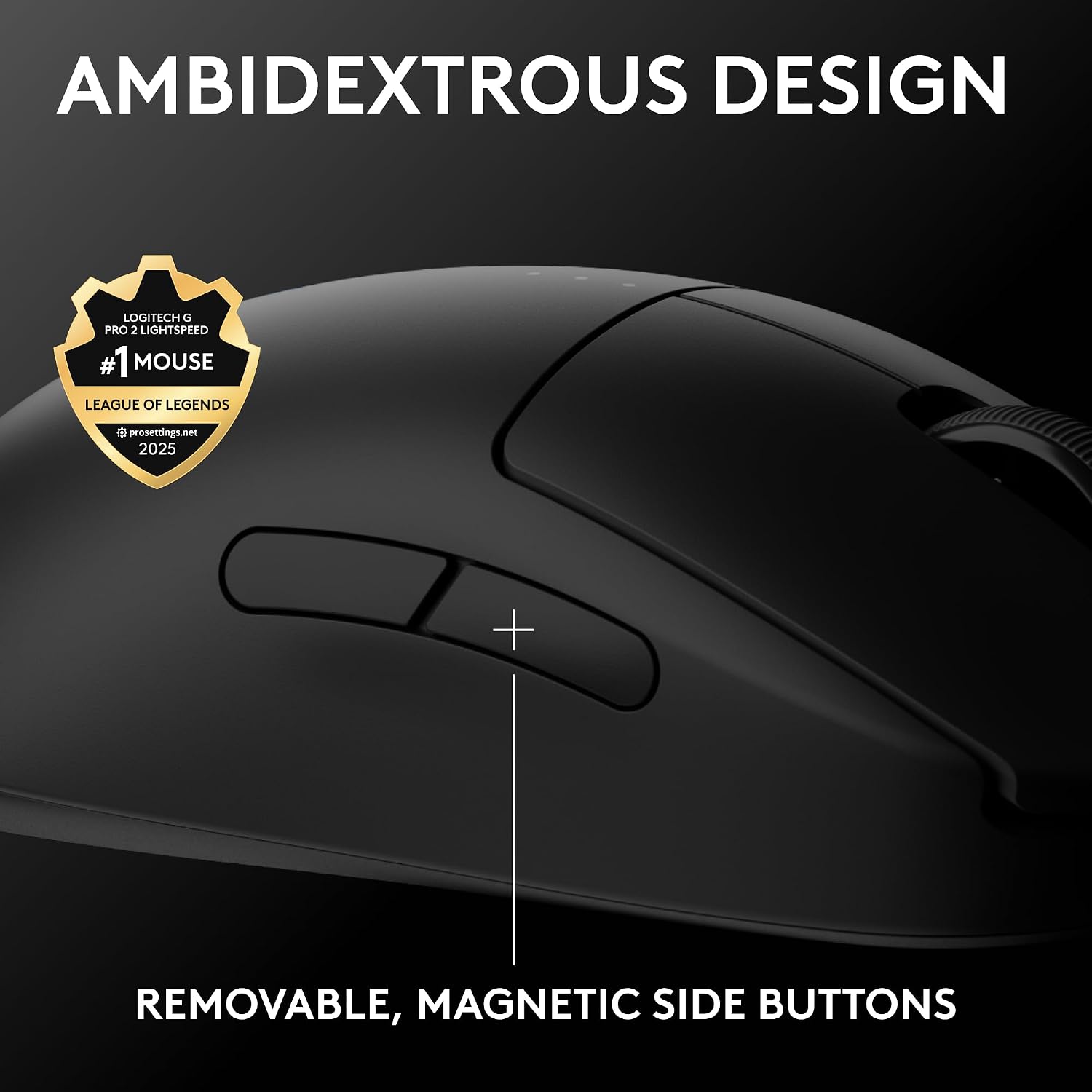Logitech G PRO 2 Lightspeed Wireless Gaming Mouse, Right- or Left-Handed Mouse with up to 4 Customizable and Switchable Magnetic Side Buttons, 44K DPI Sensor, USB-C Charging, for PC/Mac - Black