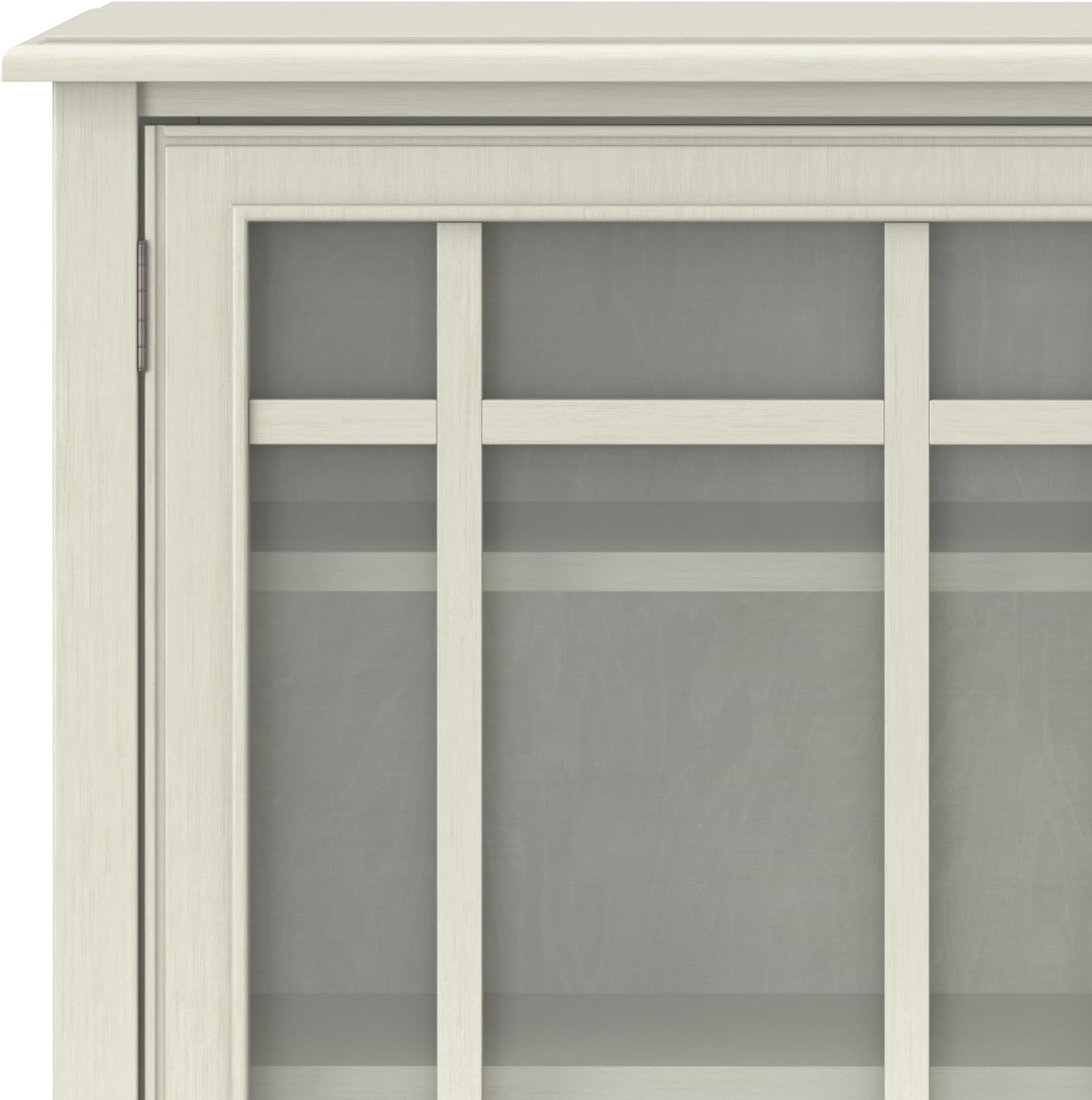 SIMPLIHOME Connaught Storage Cabinet - 46 inch Wide Solid Wood Tall Cabinet in Antique White, Traditional Console for Living Room or Dining Room with Glass Doors, Adjustable Shelves, and Drawers