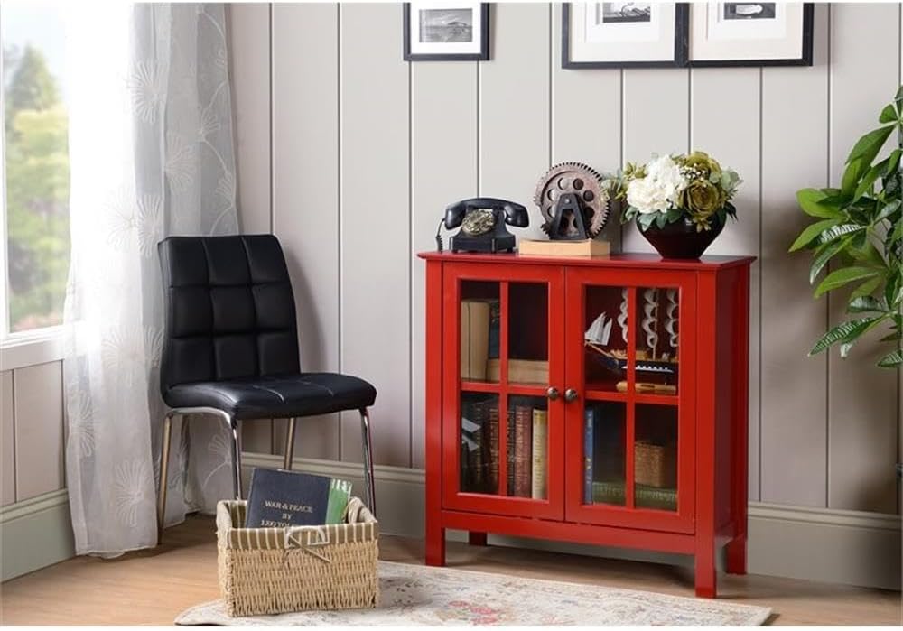 OS Home and Office Furniture 31.5' Wood Accent Display Cabinet in Red