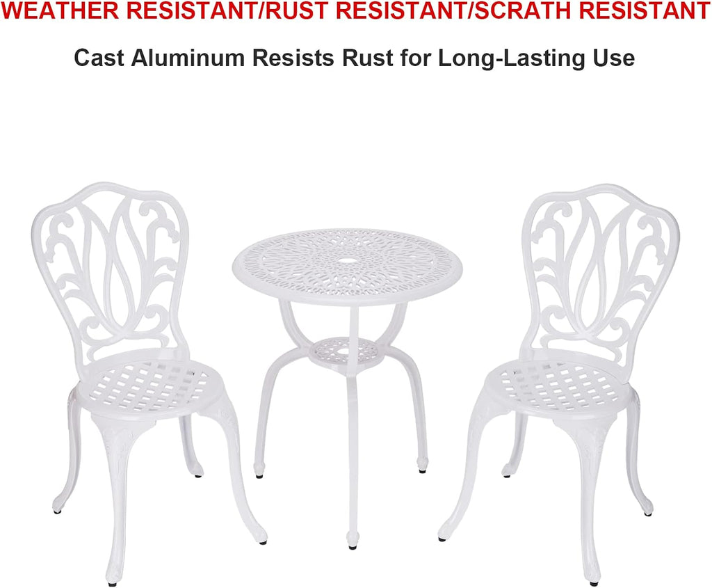 3 Piece Bistro Set,Outdoor Patio Set,Anti-Rust Cast Aluminum Bistro Table Set for Park Yard Front Porch Furniture(New White)…