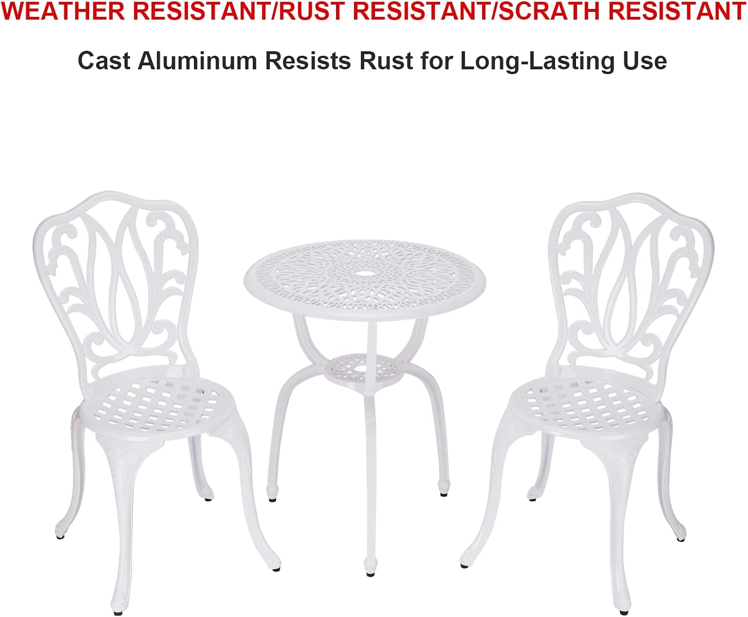 3 Piece Bistro Set,Outdoor Patio Set,Anti-Rust Cast Aluminum Bistro Table Set for Park Yard Front Porch Furniture(New White)…