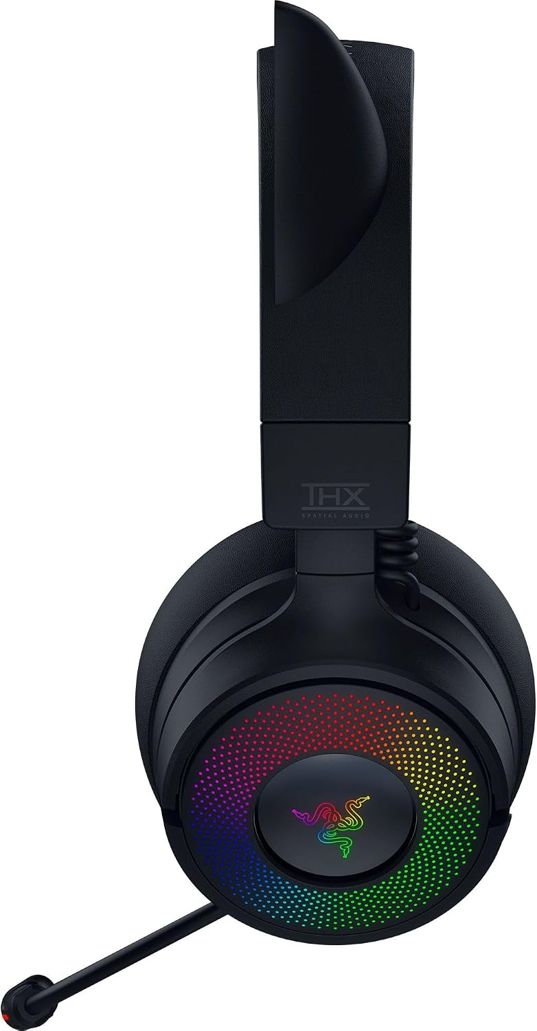Razer Kraken Kitty V3 Pro Wireless RGB Gaming Headset: Chroma RGB Kitty Ears - 2.4 GHz, Bluetooth 5.3, USB A - Super Wideband Mic - 40mm Drivers - THX Spatial Audio - Comfortable Ear Cushions - Black